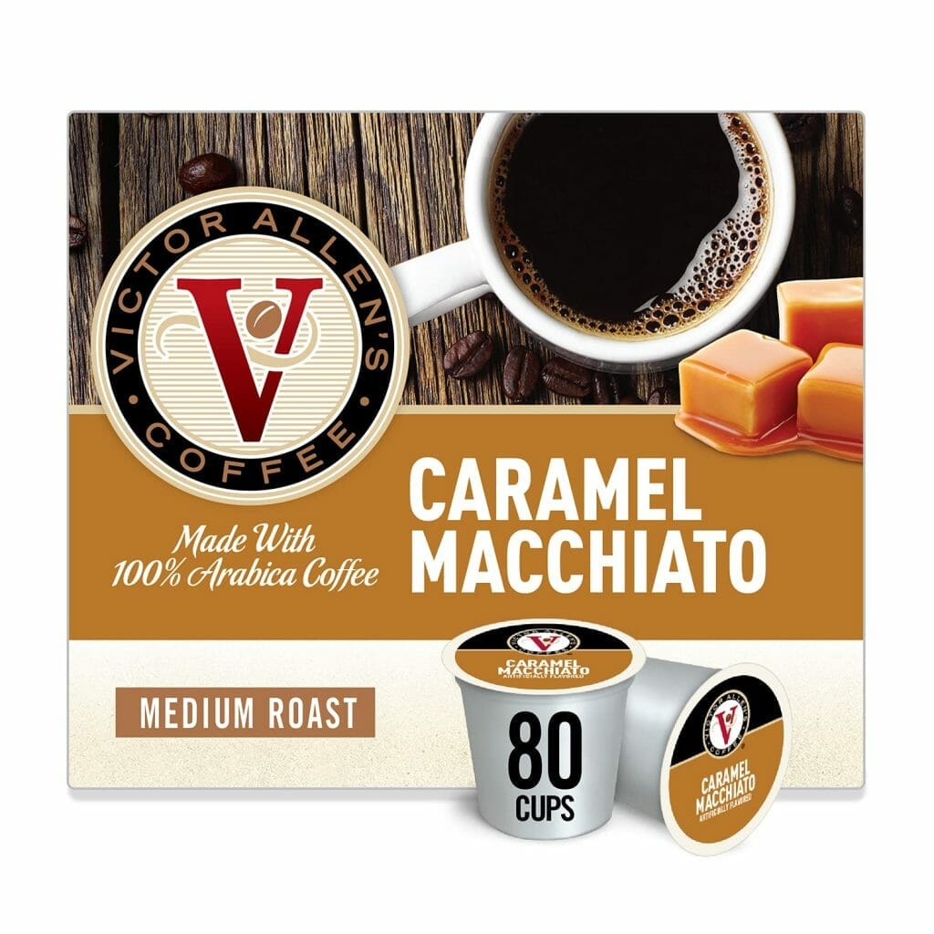 How much caffeine is in Victor Allen caramel macchiato K-cup?