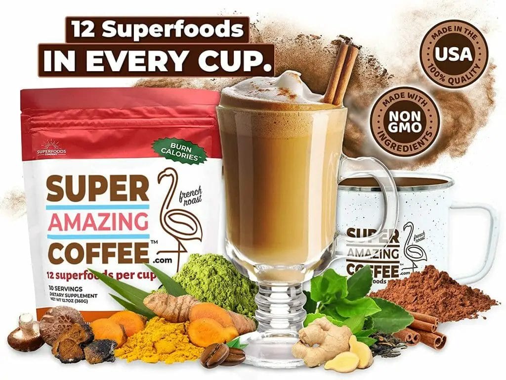 Super Amazing Coffee Ultimate Weight Loss, Brain Boost, French Roast Instant Coffee with Cocoa